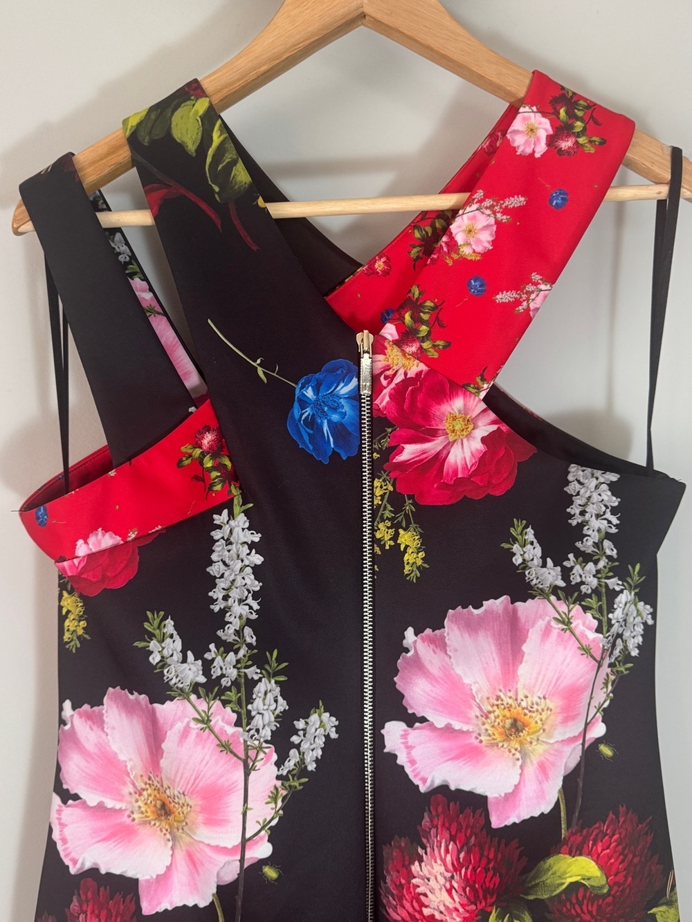 Ted Baker Polayo Berry Sundae Asymmetric Floral Sheath Dress TB 5 US 12 XL - Picture 8 of 15